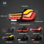 BMW F30 GTS Tail lights With Cool OLED Dragon Scales Style (12-19) Function Show Smoked