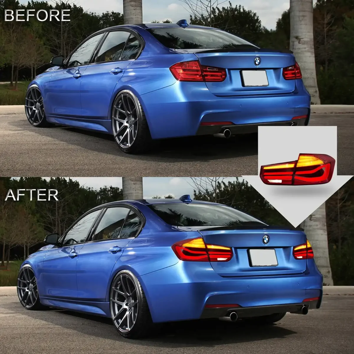 BMW F80 M3 LCI Tail lights With LED Sequential Before and After