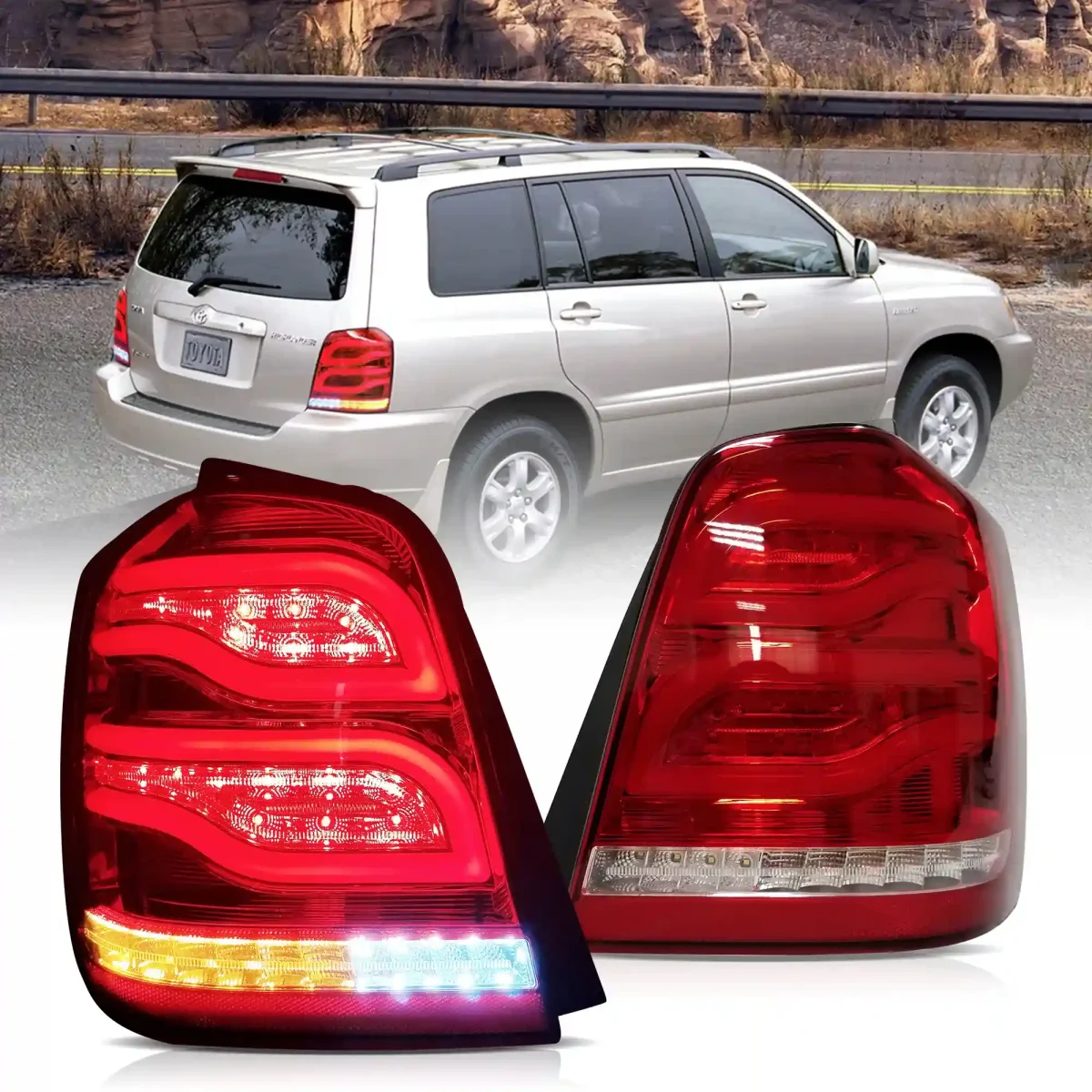 2006 Toyota Highlander Tail light Assembly (01-07) With Full LED Red Clear
