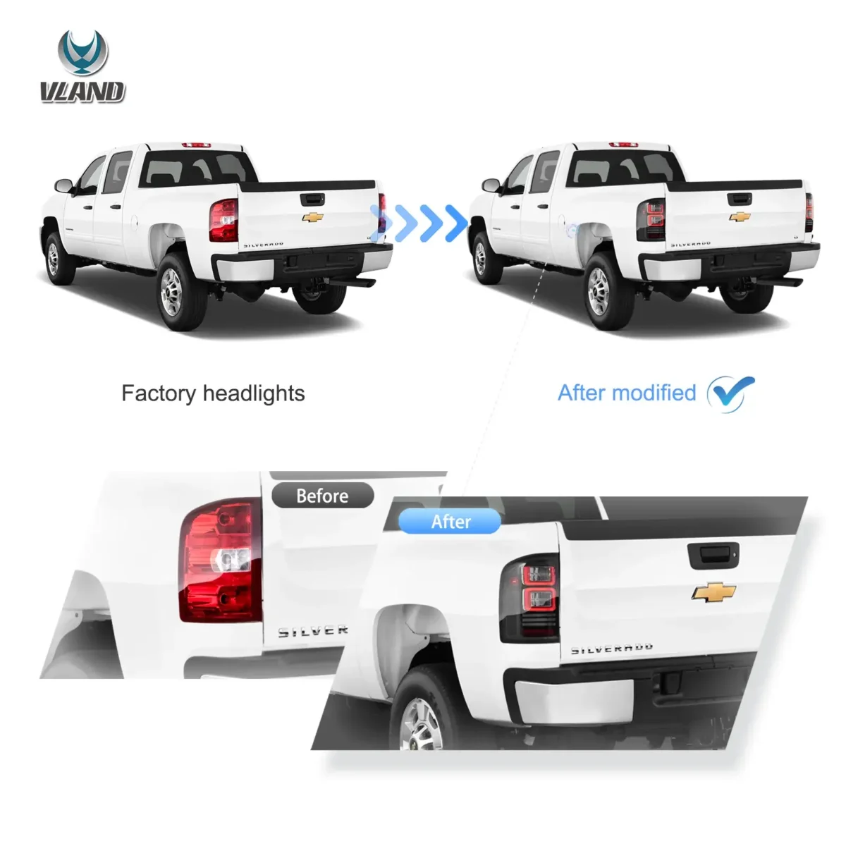 07-13 Chevy Silverado Tail lights Replacement With LED Square - Image 2