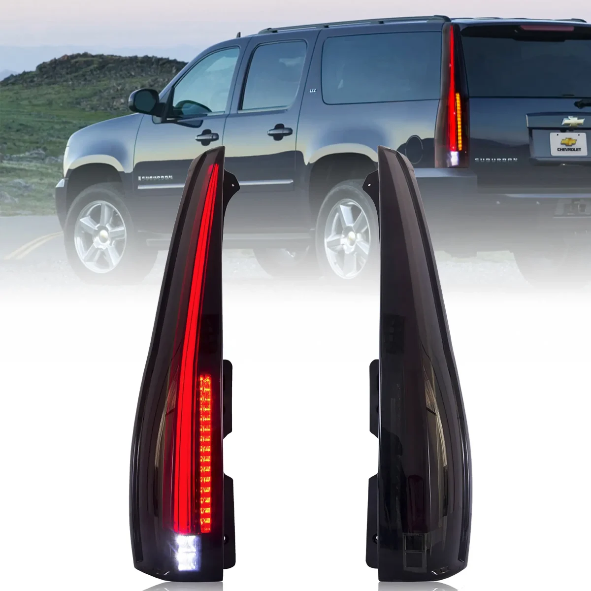 2007 GMC Yukon Tail lights (07-14) Denali Upgrade To Escalade Style Smoked