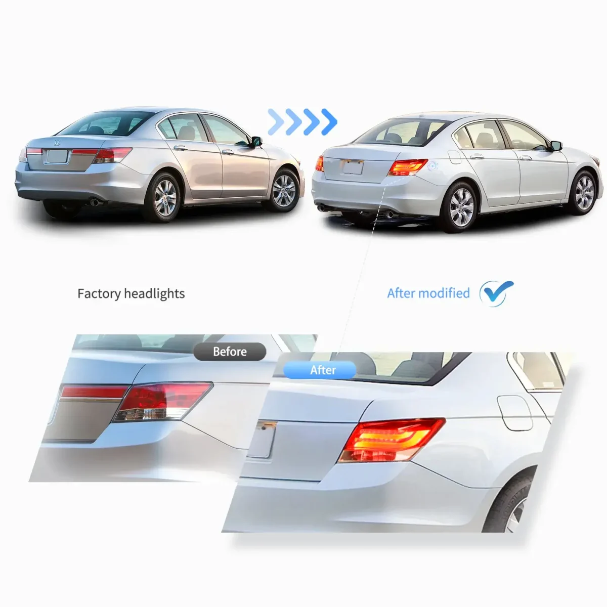 2008 Honda Accord Tail light (08-12) 2 Pcs Change To LED Assembly Before and After