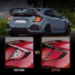2017 Honda Civic Tail light (16-21) For Sedan Replacement LED Assembly Before and After