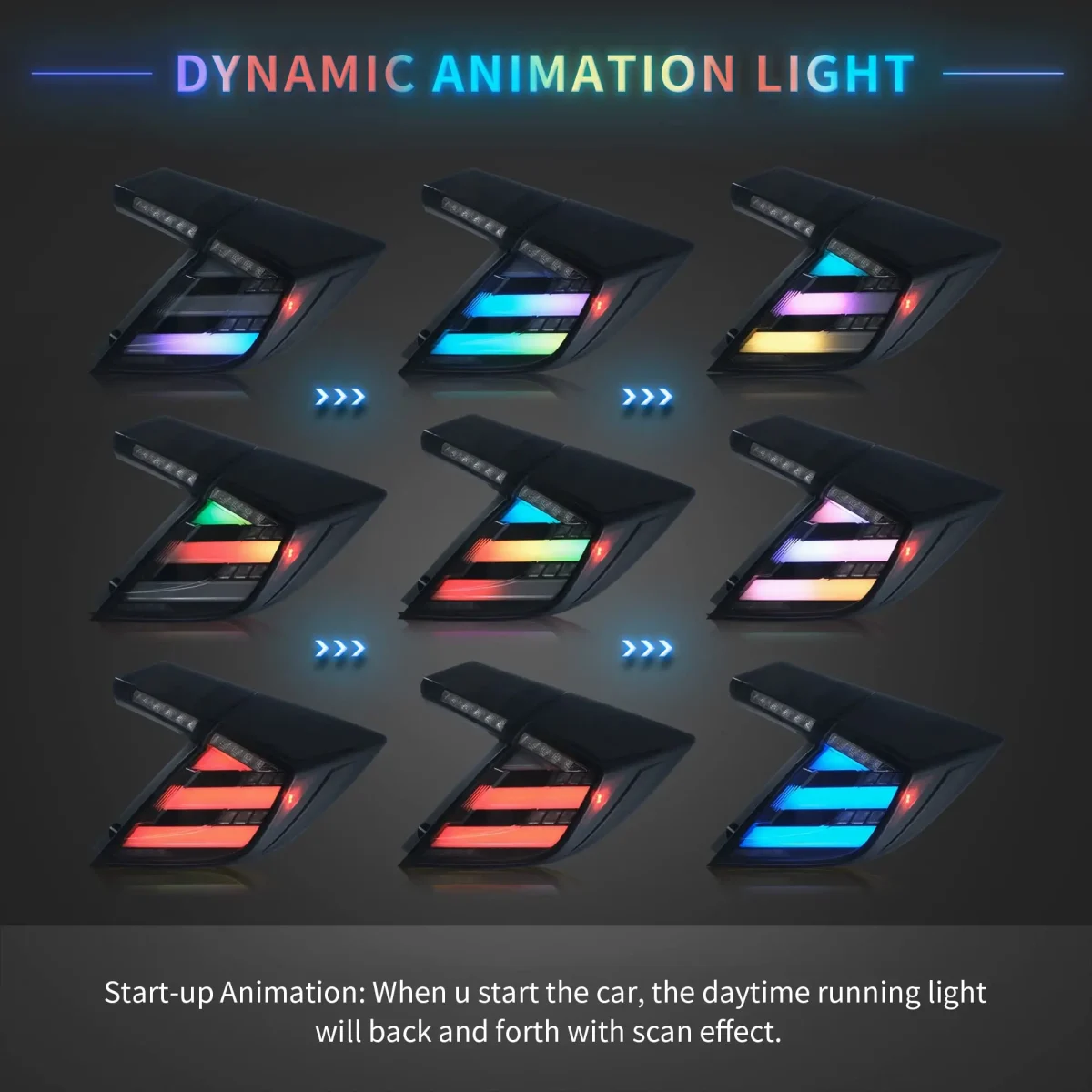 2017 Honda Civic Tail lights (16-21) For Sedan Upgarde To RGB Sequential Dynamic Animation Light