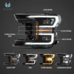 2018-2020 F150 LED Headlights Customized Kit With LED Function Show Black
