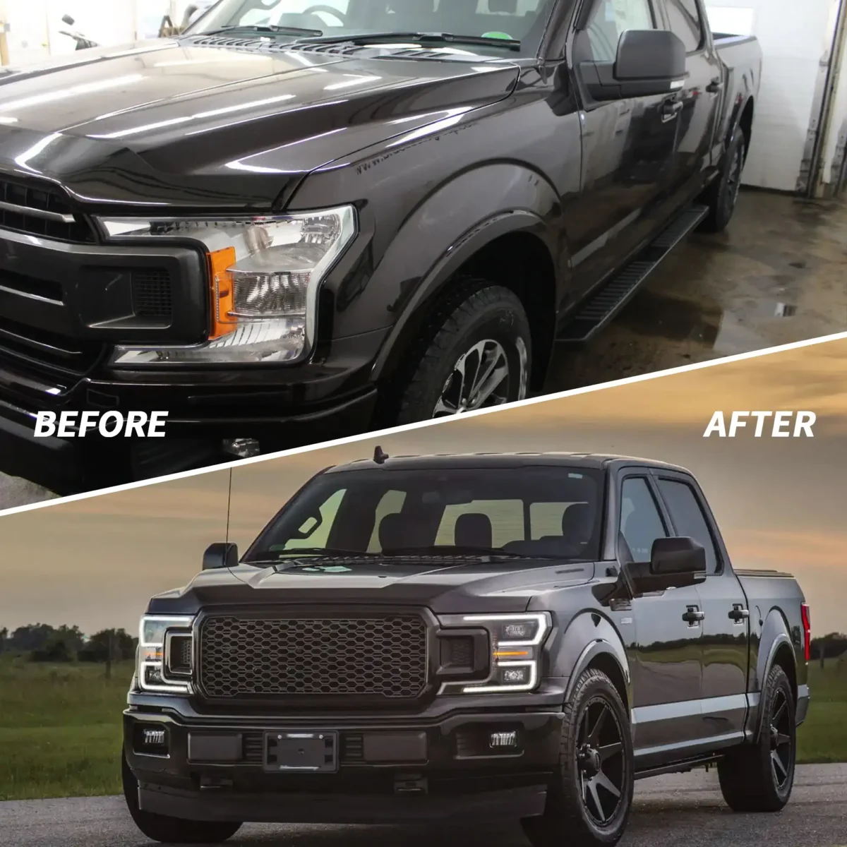 2018 Ford F150 Headlights (14th gen) With LED Start-up Animation Before and After