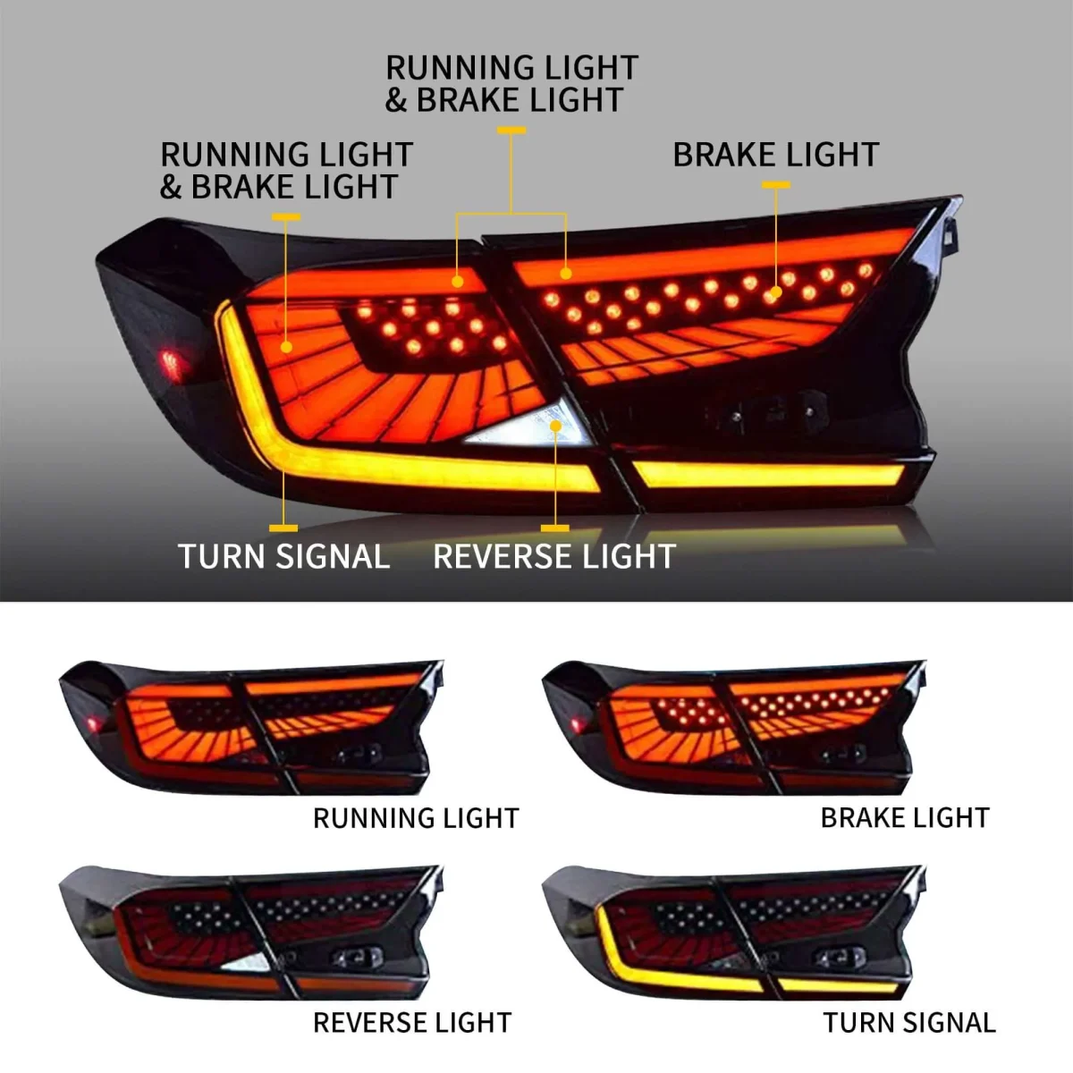 2018 Honda Accord Tail lights (18-21) Replacement To LED Flash Points Style Function Show Smoked