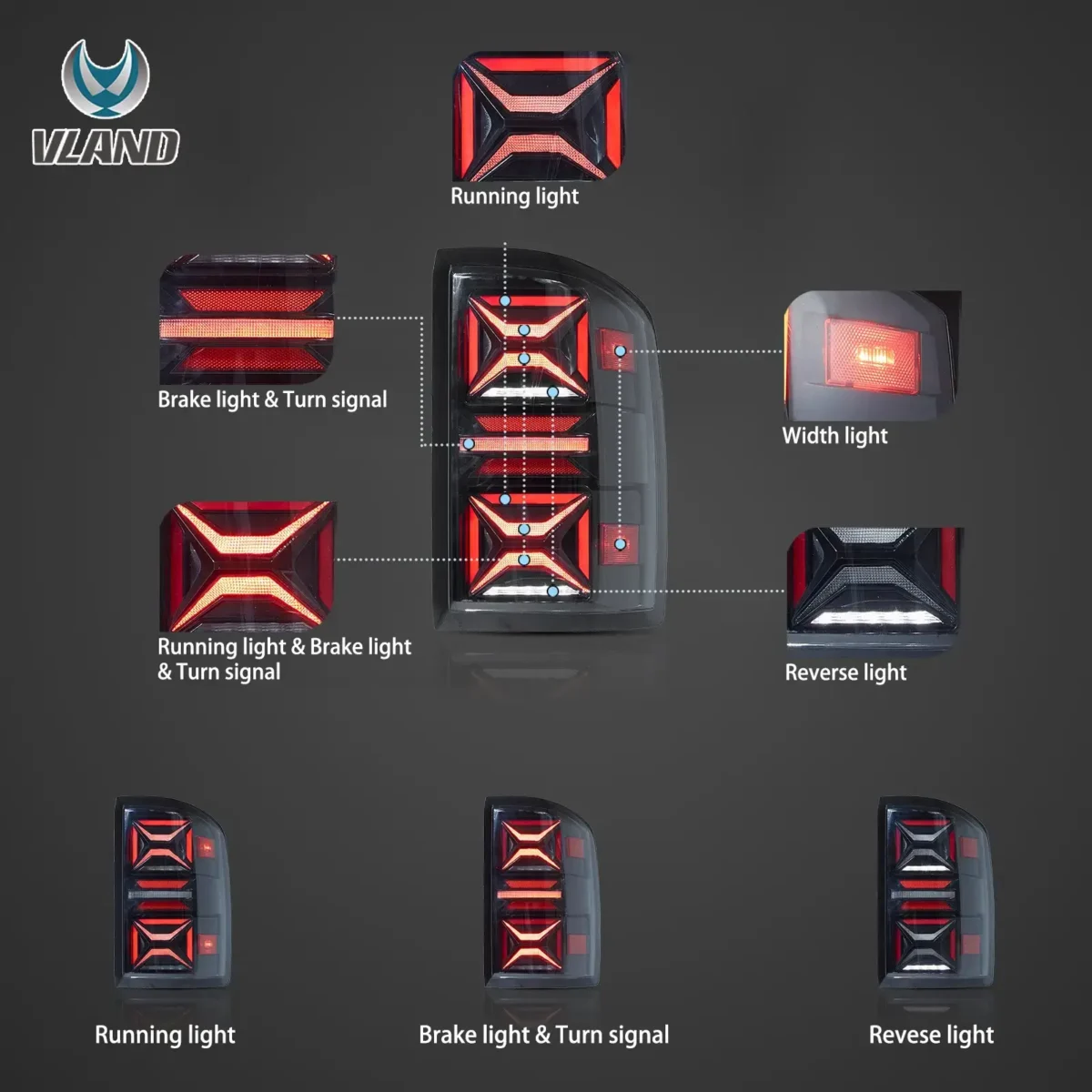 2007-2013 GMC Sierra Tail lights Upgrade X shape Full LED - Image 3