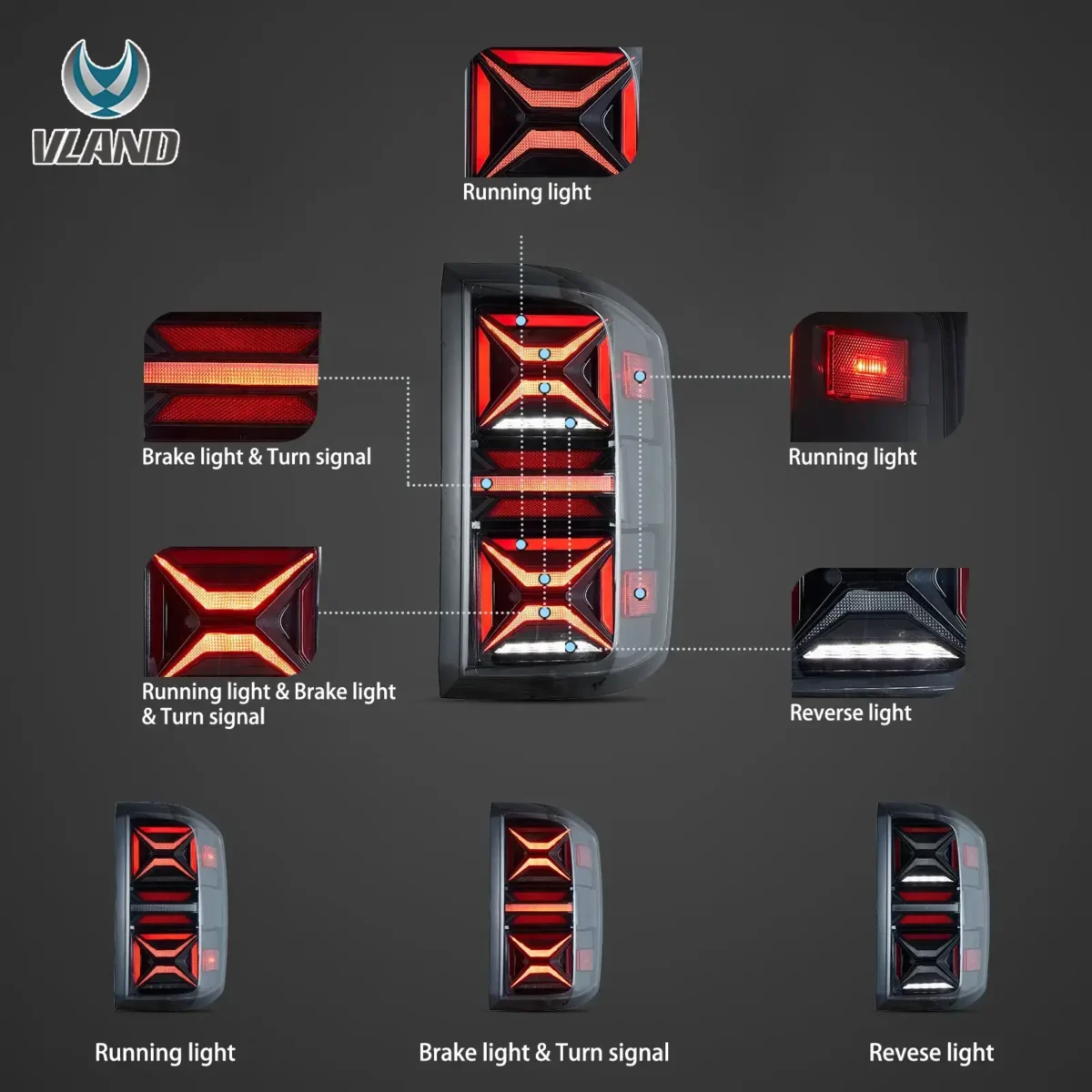 14-18 Silverado Tail lights Upgrade X shape Full LED - Image 3