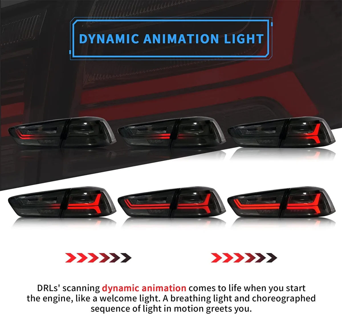 Evo X Vland Tail lights Custom Inverted Y Style Dynamic Animation Light