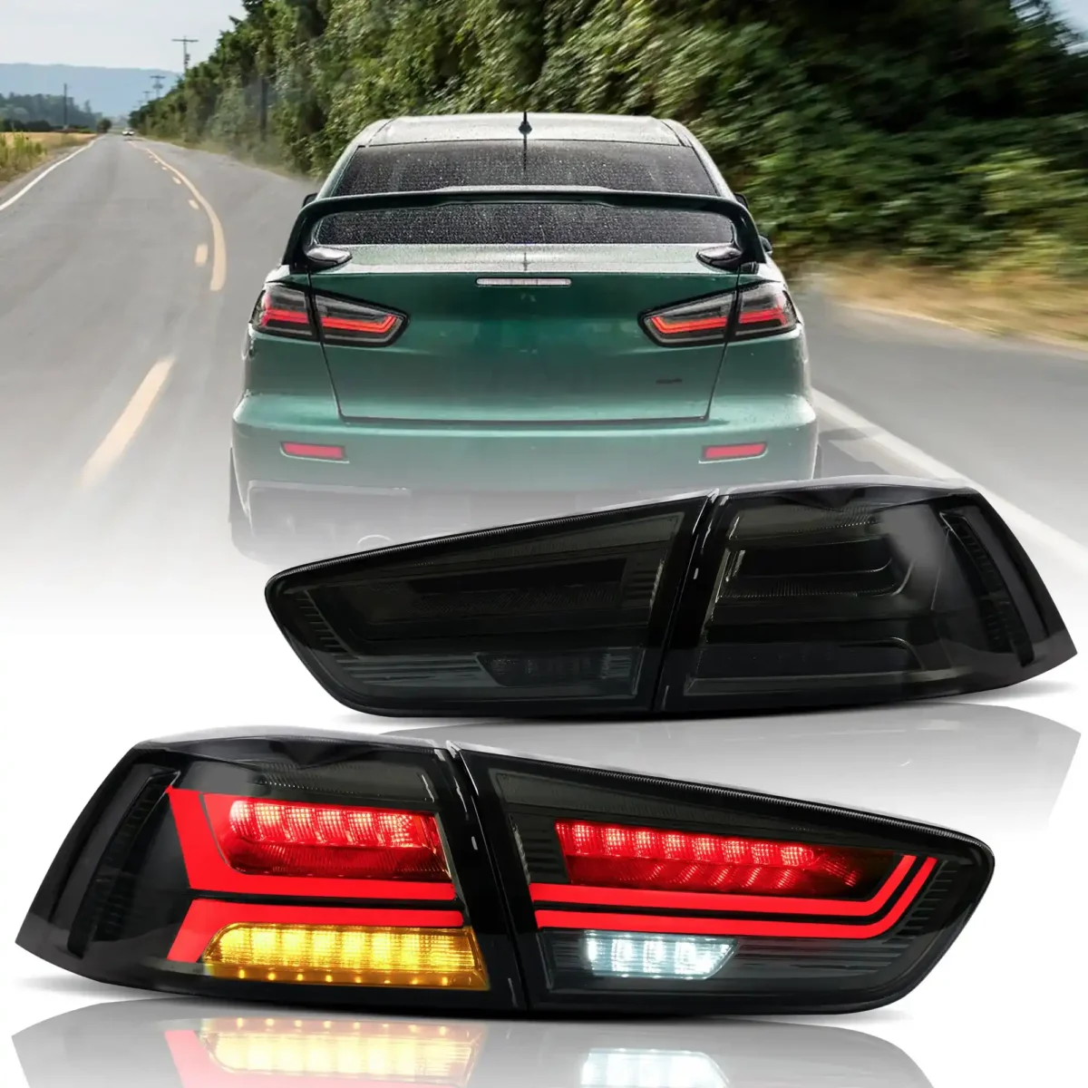 Evo X Vland Tail lights Custom Inverted Y Style Smoked