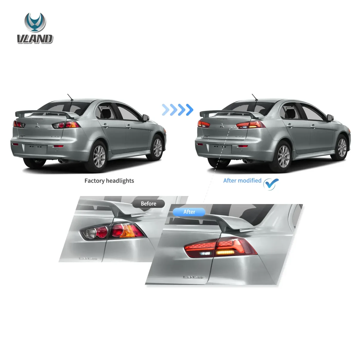 Evo X Vland Tail lights Replacement With Flake Style Before and After