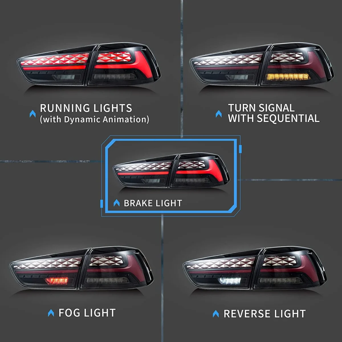 Evo X Vland Tail lights Replacement With Flake Style Function Show