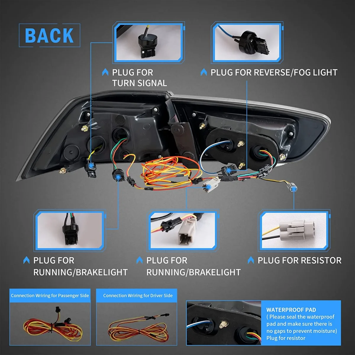 Evo X Vland Tail lights Replacement With Flake Style Wiring Harness