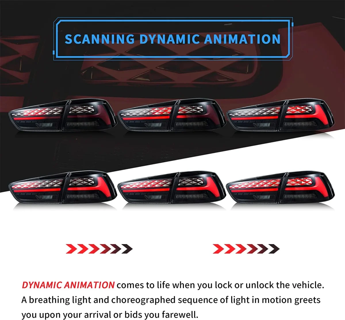Lancer Evo x LED tail lights Upgrade with Flake Style Dynamic Animation Light