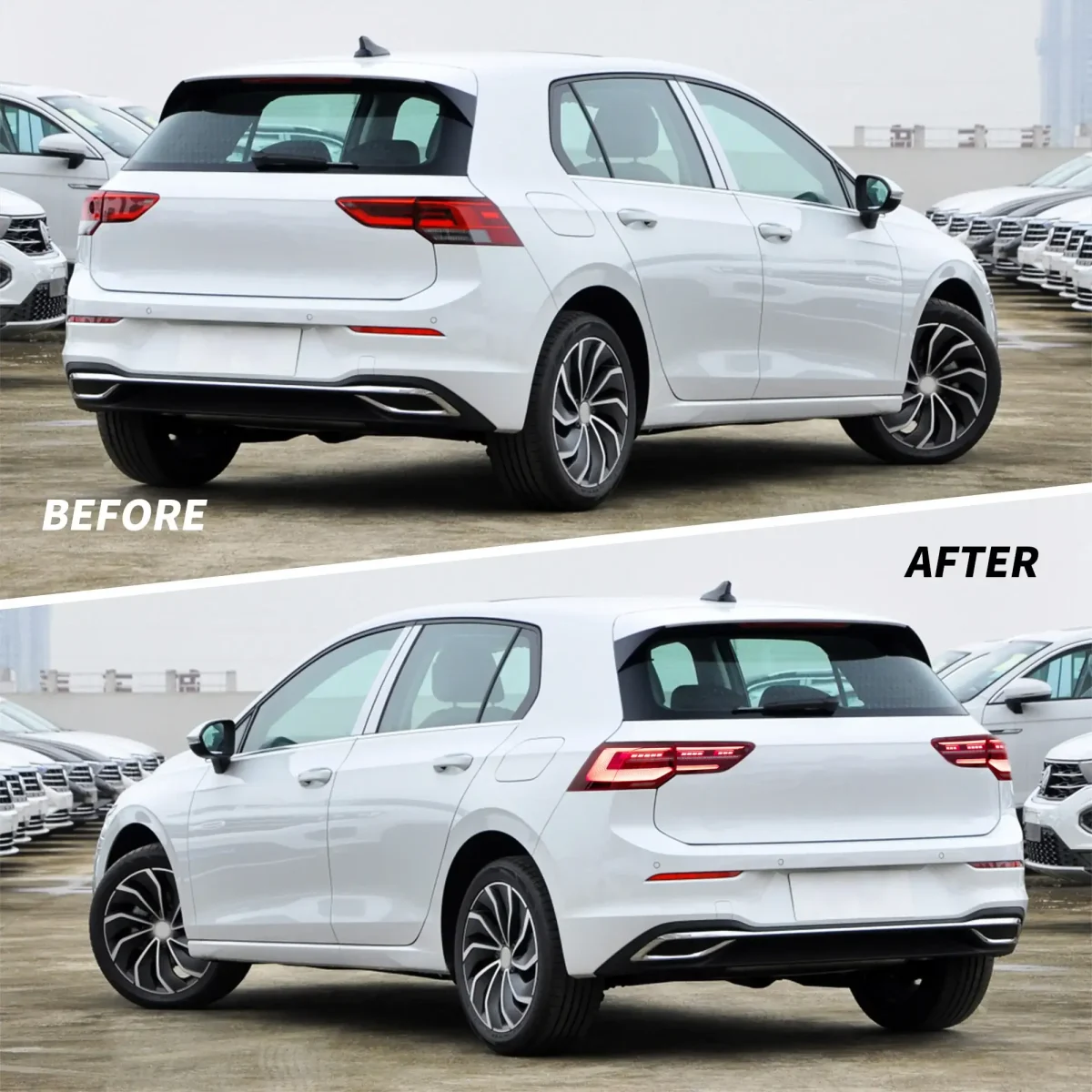 MK8 Golf R Tail lights Upgrade To Full LED Sequential Before and After