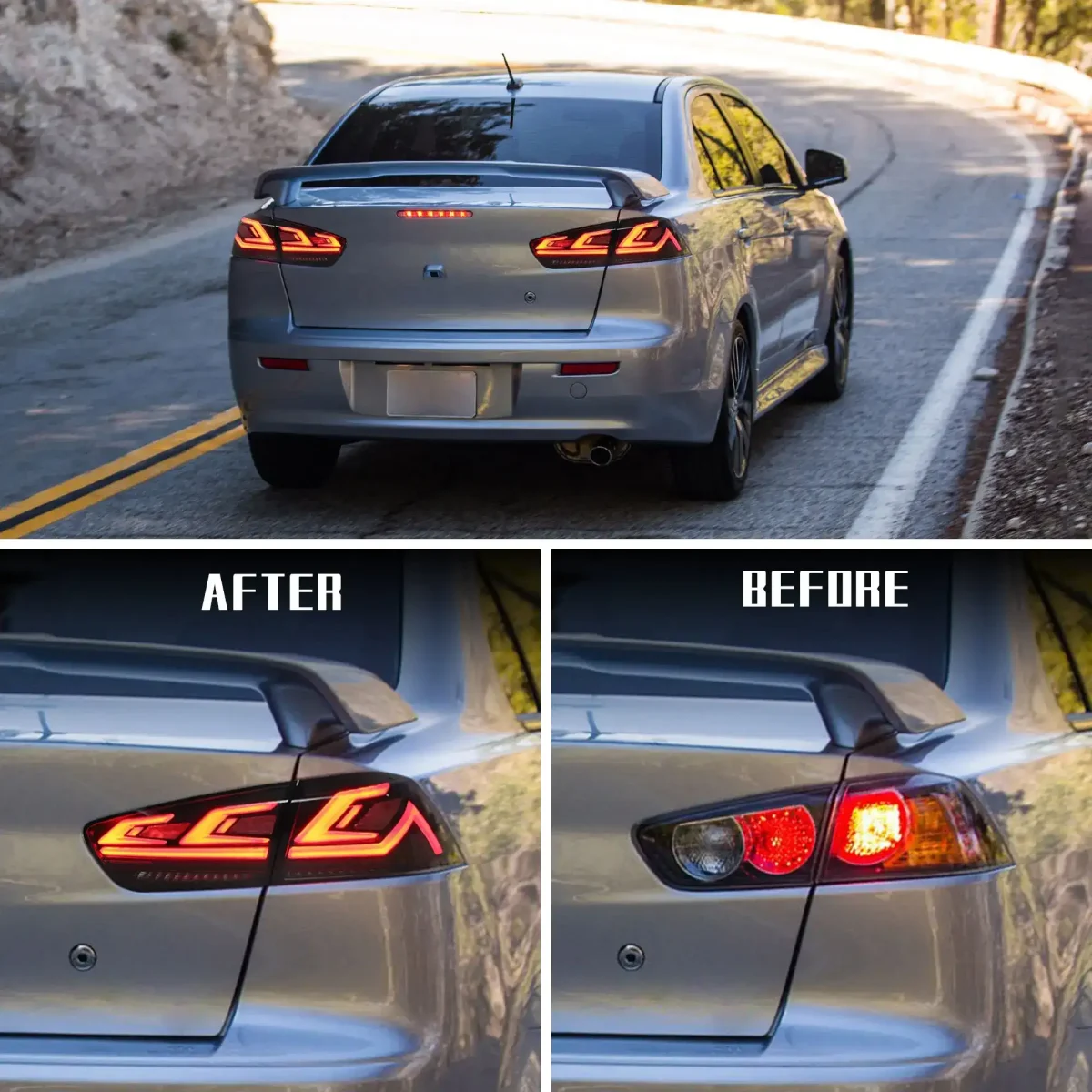 Tail lights Evo X Aftermarket With Dynamic Blade Style Before and After