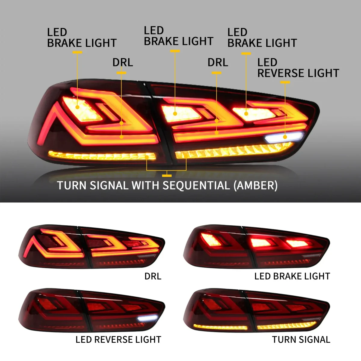 Tail lights Evo X Aftermarket With Dynamic Blade Style Function Show Red