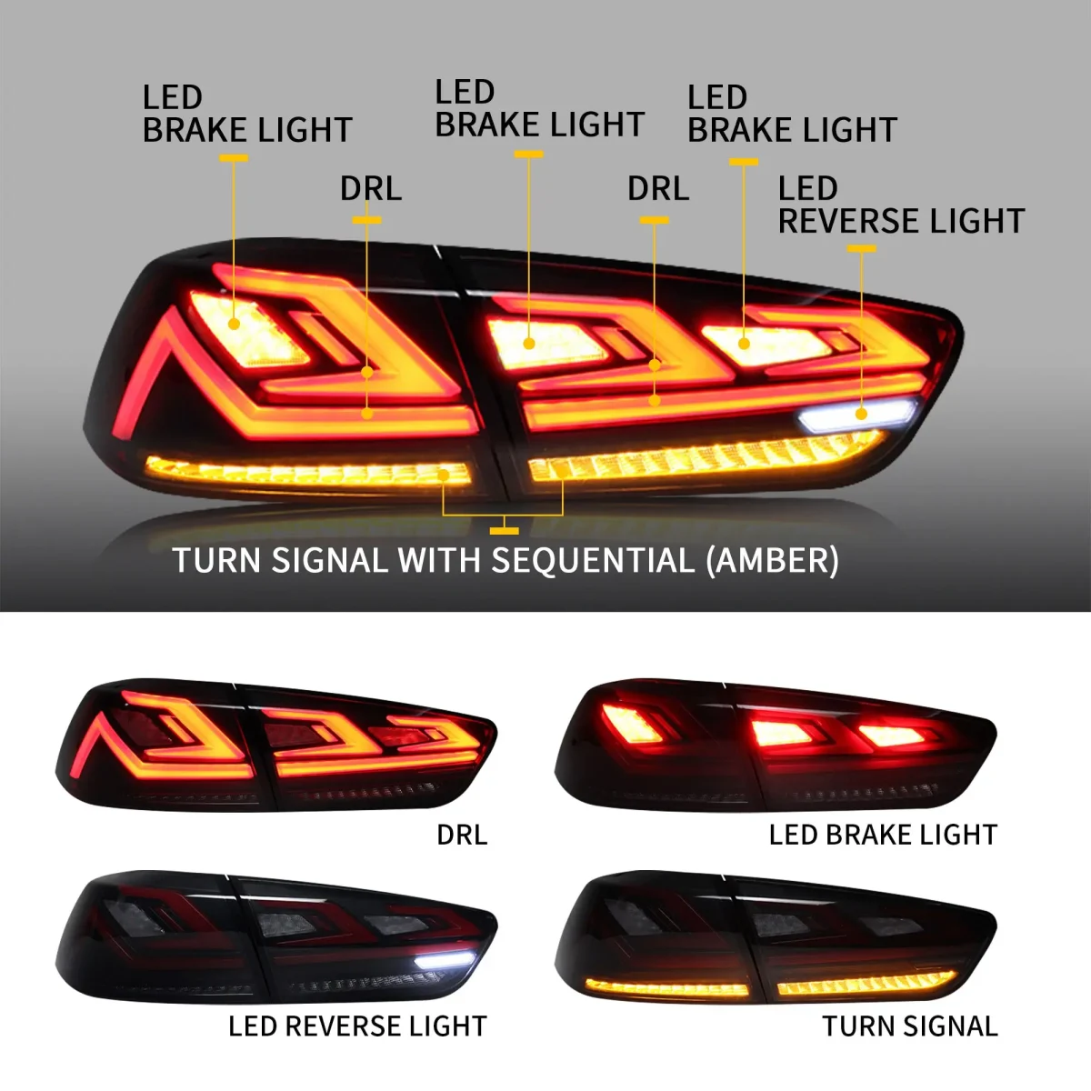 Tail lights Evo X Aftermarket With Dynamic Blade Style Function Show Smoked