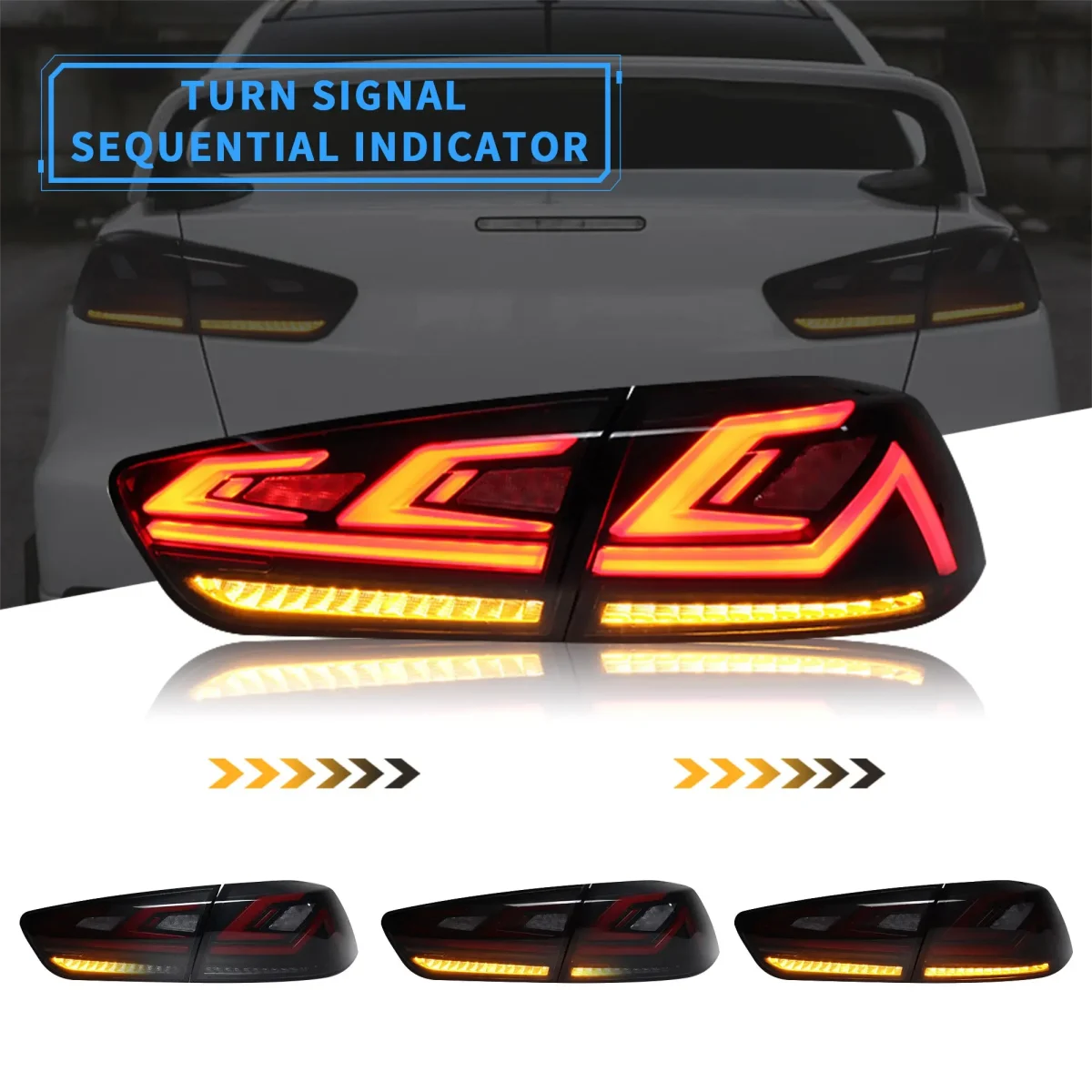 Tail lights Evo X Aftermarket With Dynamic Blade Style Sequential Turn Signal Smoked
