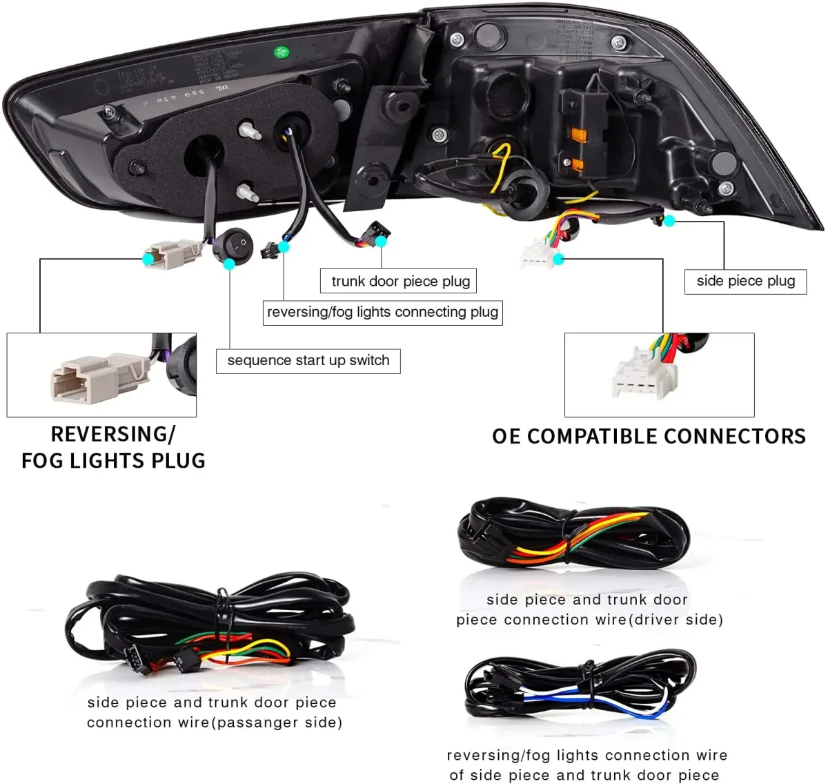 Evo x Vland Tail lights With LED Sequential Turn Signal Wiring Harness