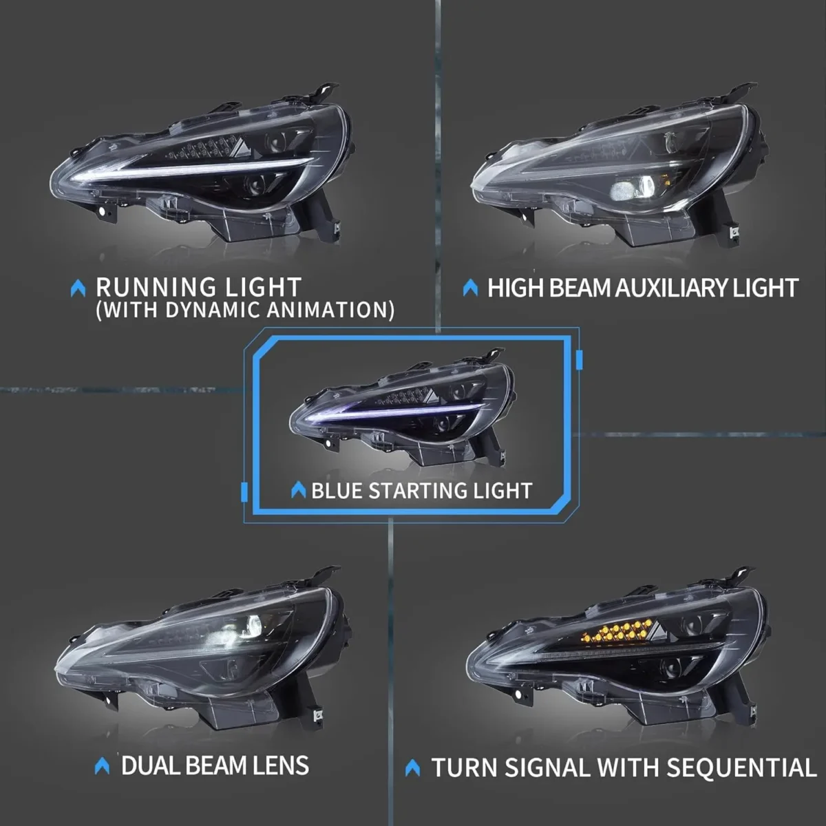 Vland BRZ Headlights Upgrade To LED Projector New Style (12-21) Function Show