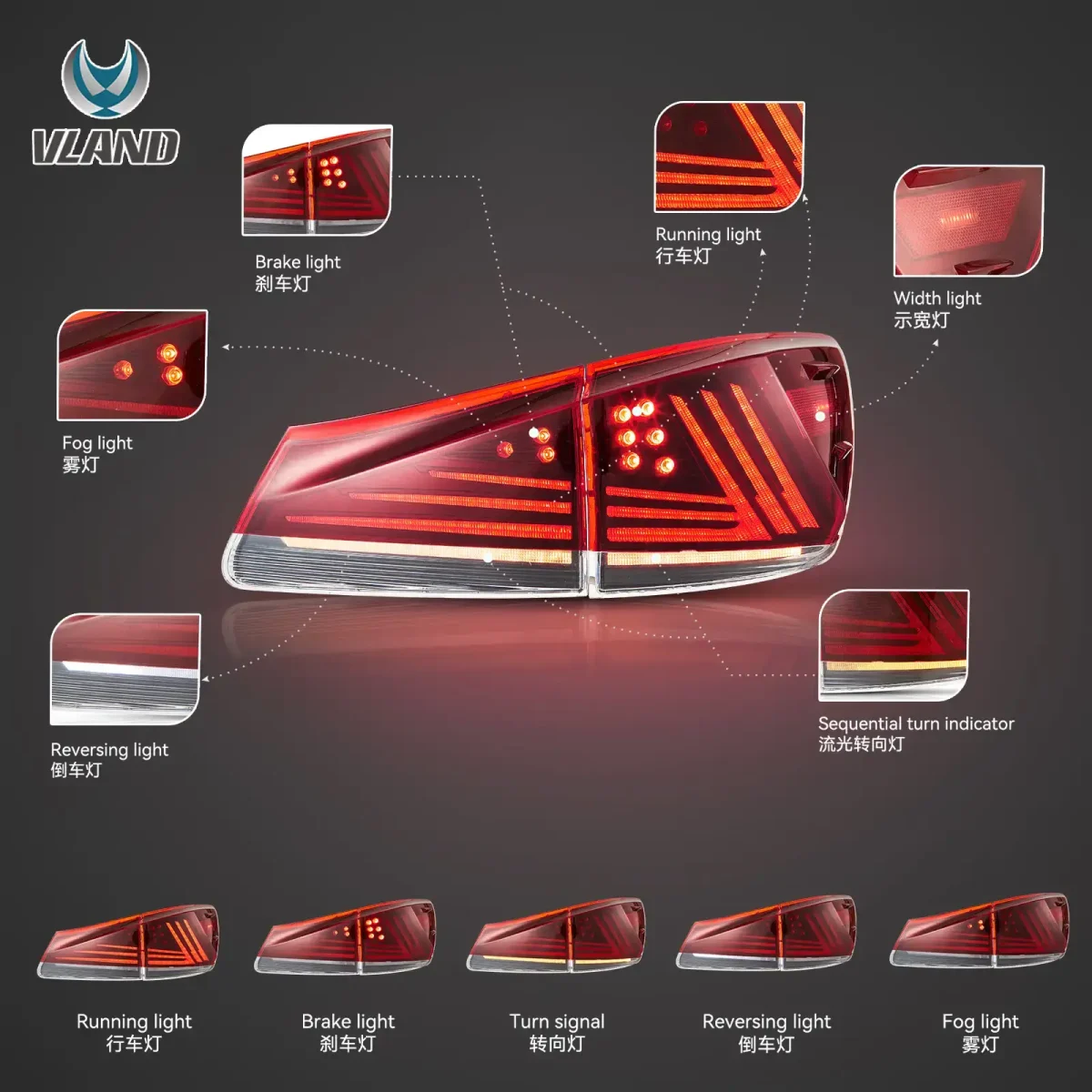 Vland Tail lights Lexus Is250 Aftermarket LED NEW Style Function Show