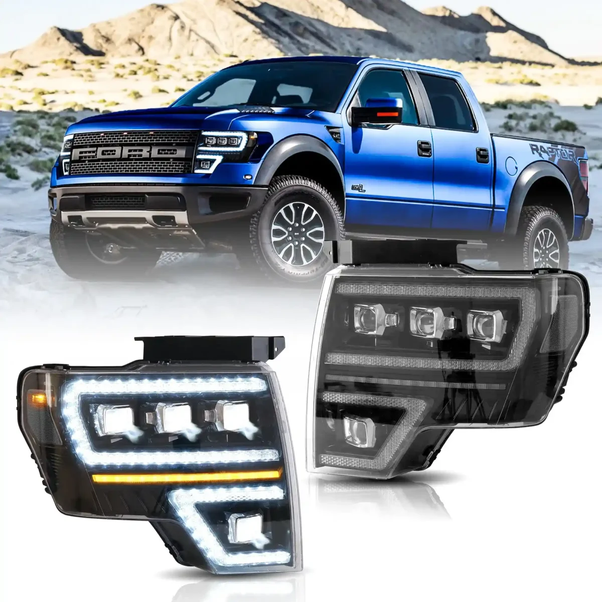 2009-2014 F150 Headlights LED Projector With Sequential Clear