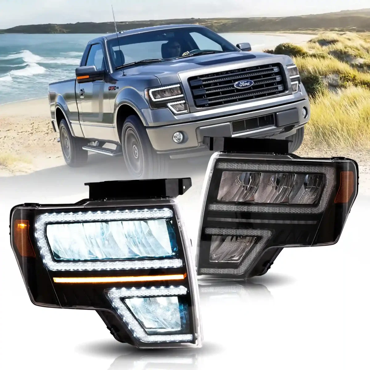 2009 F150 Headlights (09-14) With LED Sequential Reflection Bowl A