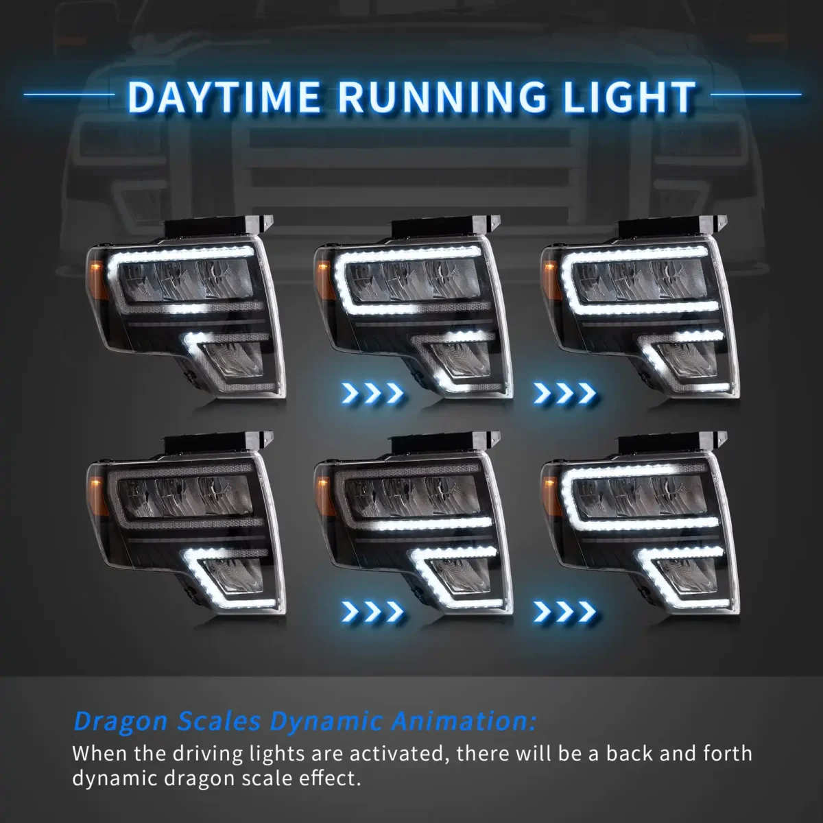 2009 F150 Headlights (09-14) With LED Sequential Reflection Bowl Dynamic Animation Light