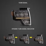 2009 F150 Headlights (09-14) With LED Sequential Reflection Bowl Sequential Turn Signal