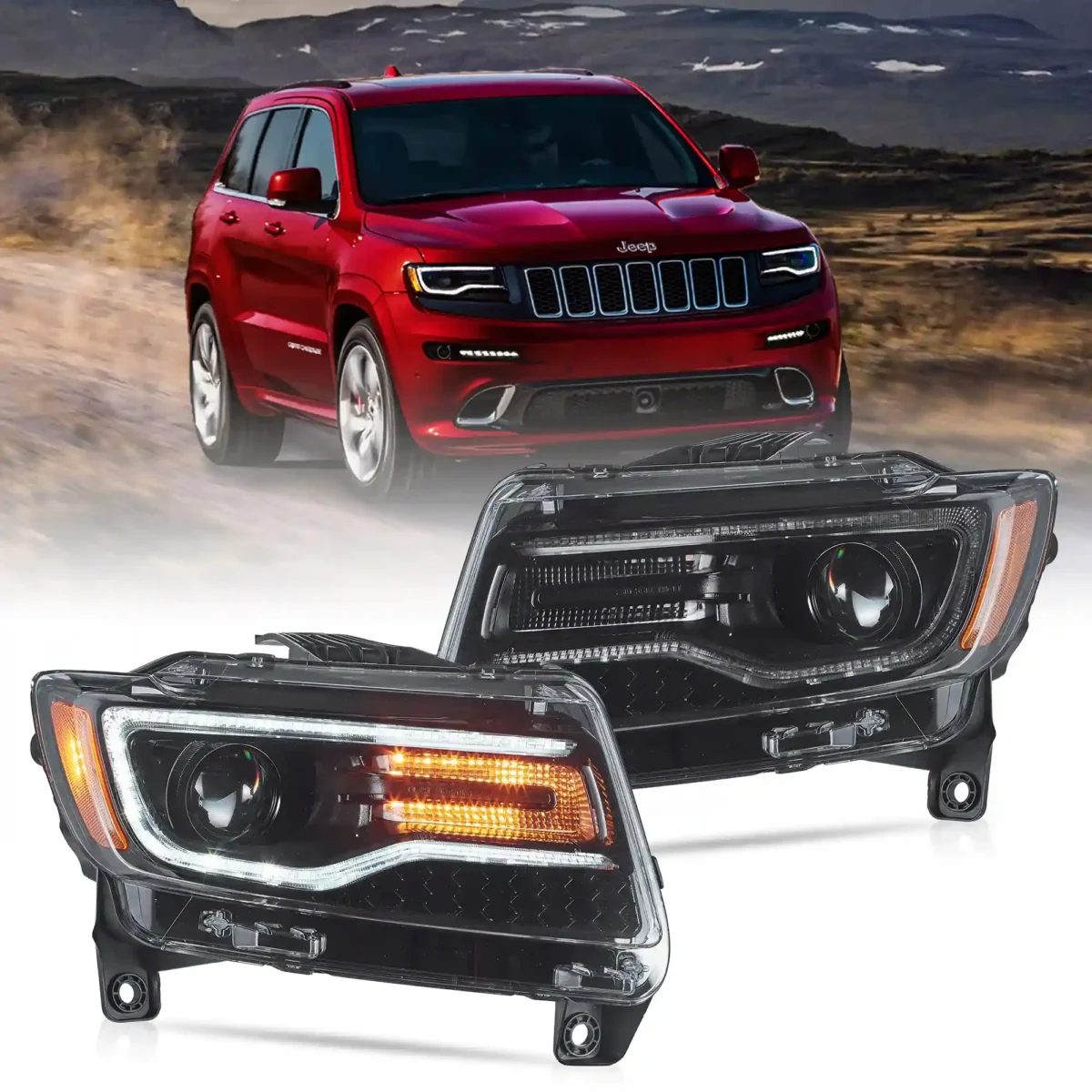 2011 Jeep Grand Cherokee Headlight assembly (11-13) With LED Projector Black