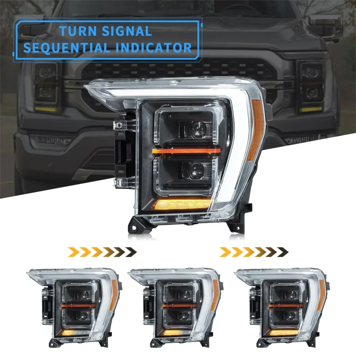 2021 F150 LED Headlights (21-24) Upgrade To Dual LED Projector Sequential Turn Signal