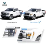 2021 Ford F150 Headlights (21-24) Replacement With LED Reflection Bowl Before and After