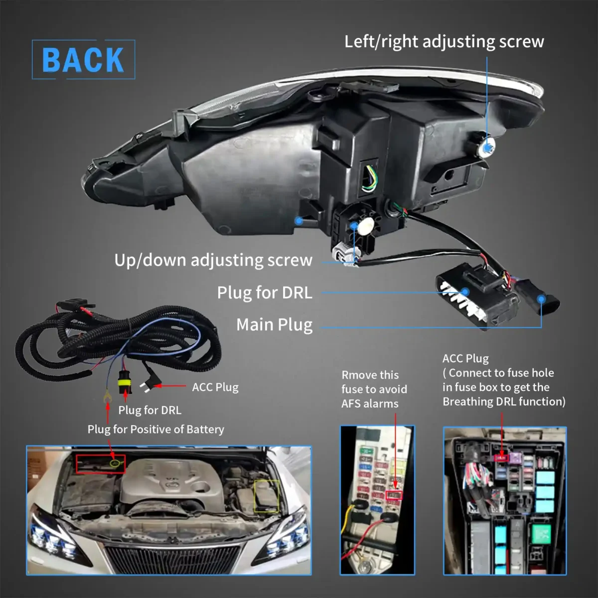 2007 Lexus IS250 Headlight Replacement (06-13) With LED Projector Wiring Harness
