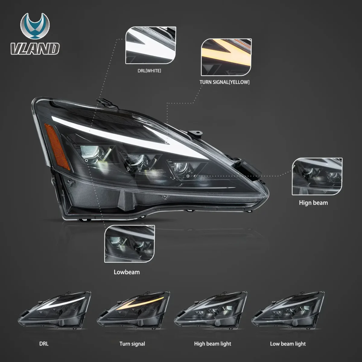 06-13 IS350 Headlights Assembly With LED Start-up Animation - Image 4