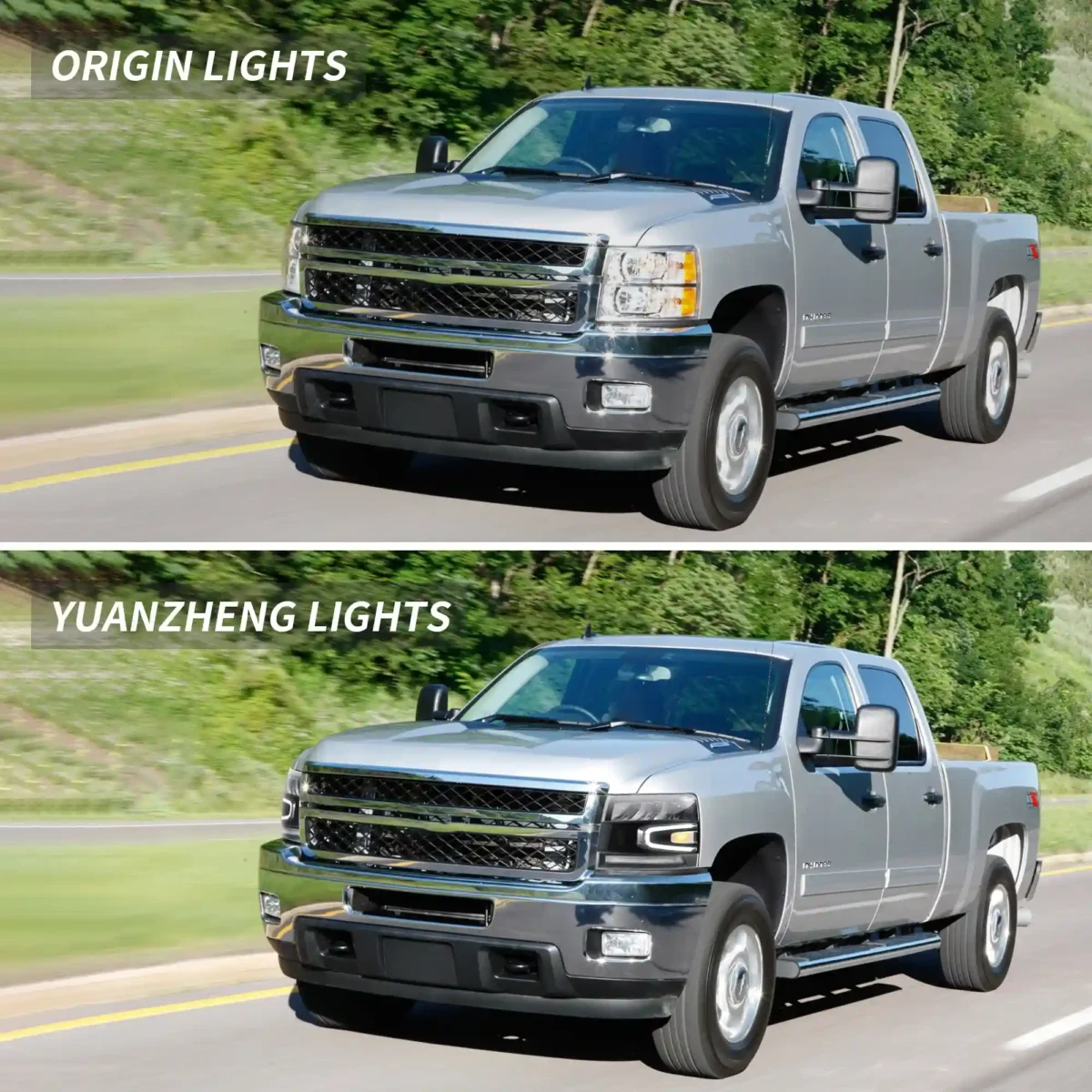 2008 Chevy Silverado Headlights Replacement With LED Reflection Bowl Before and After