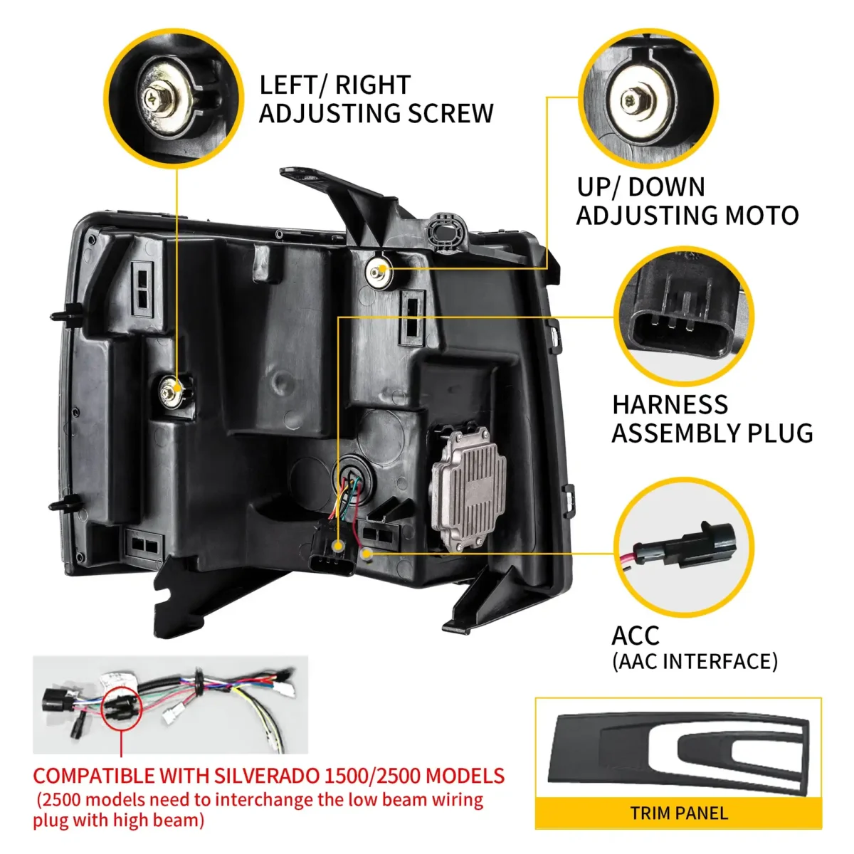 2008 Chevy Silverado Headlights Replacement With LED Reflection Bowl Wiring Harness