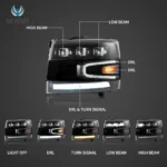 2007-2013 Chevy Silverado Headlights With LED Matrix Projector Function Show