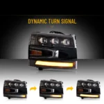 2007-2013 Chevy Silverado Headlights With LED Matrix Projector Sequential Turn Signal