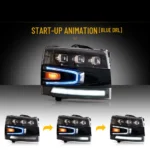 2007-2013 Chevy Silverado Headlights With LED Matrix Projector Start Up
