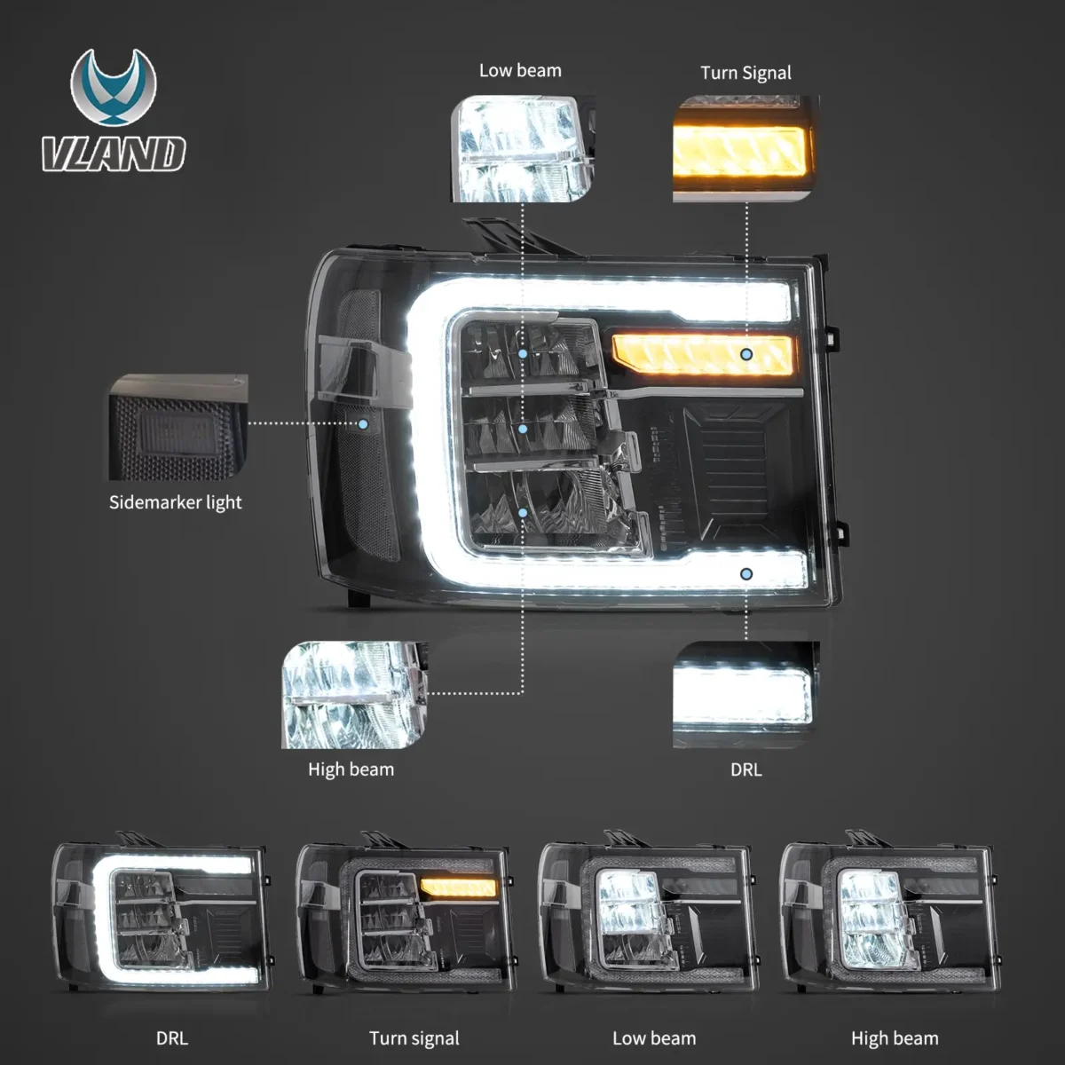 2008 GMC Sierra 1500 Headlights (07-13) Upgrade LED Kits Function Show
