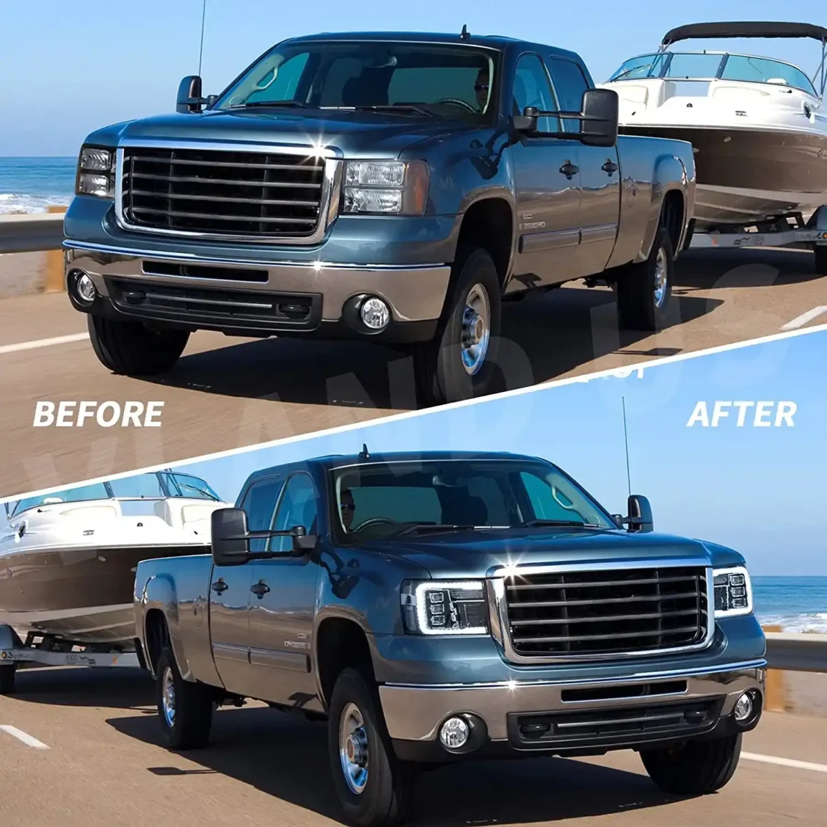 2013 GMC Sierra Headlights (07-13) 1500 2500HD 3500HD LED Projector Kits Before and After