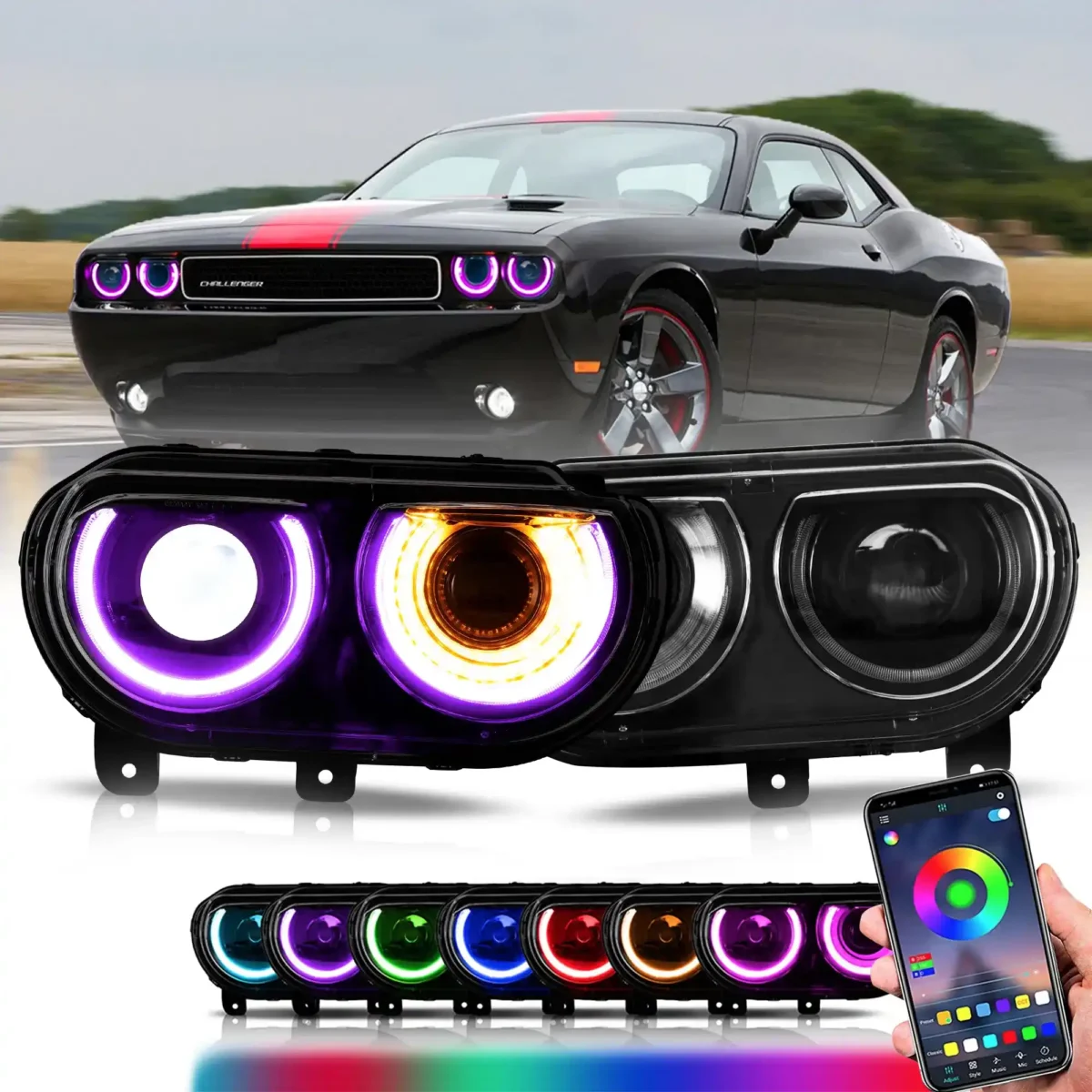 2010 Dodge Challenger Headlights (08-14) Aftermarket RGB Assembly O