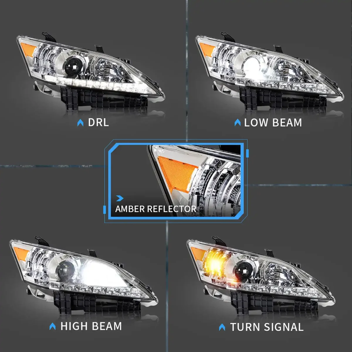 2010 Lexus ES 350 Headlights (10-12) Replacement LED Projector Function Show