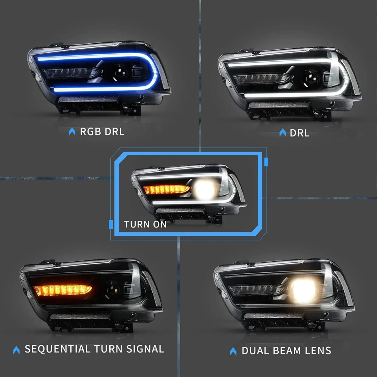 2013 Dodge Charger Headlights (11-14) Upgrade To RGB LED Animation Function Show