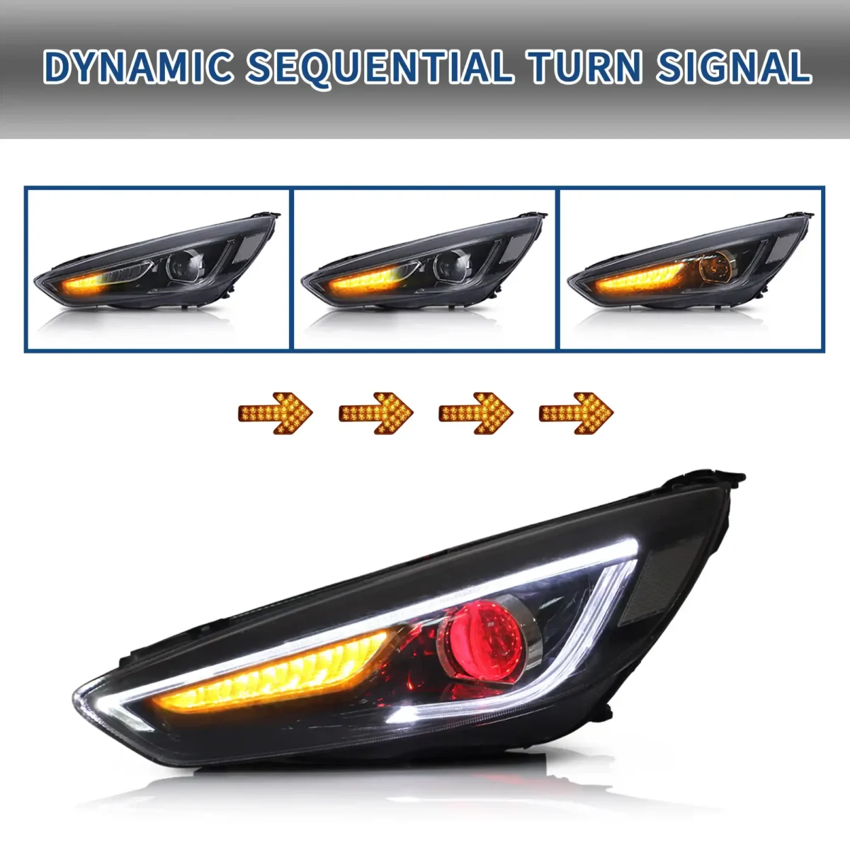 2016 Ford Focus Headlights ST:SE LED Projector (15-18) With Demon Eyes Sequential Turn Signal