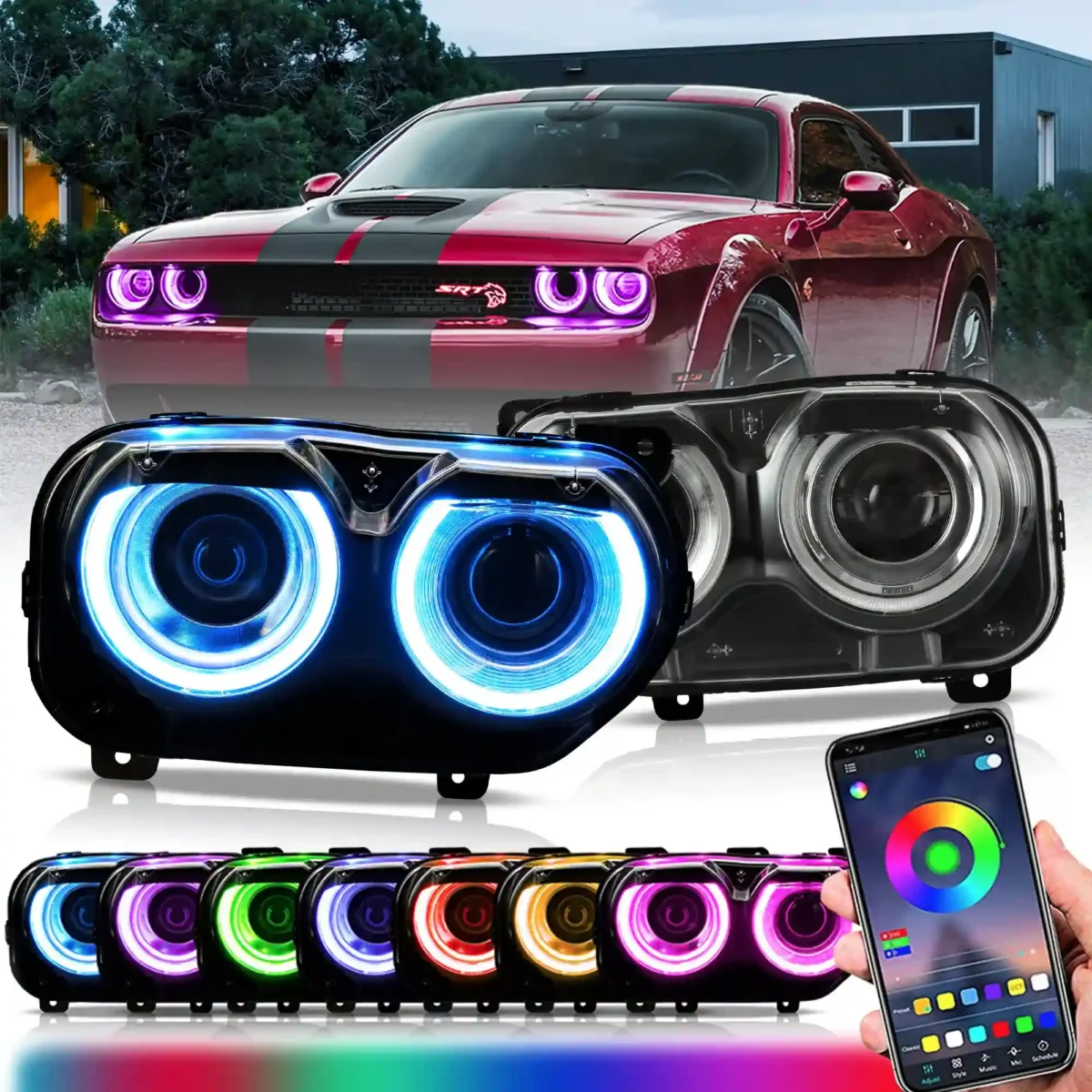 2016 Dodge Challenger Headlights (15-Present) Upgrade To RGB LED Style O