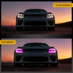2016 Dodge Charger Headlights (15-Present) With RGB LED Customized Kit Before and After