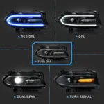 2016 Dodge Charger Headlights (15-Present) With RGB LED Customized Kit Function Show